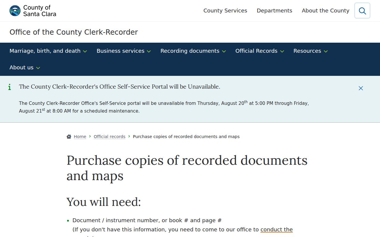 Mountain View street directory recorded-document copy instructions