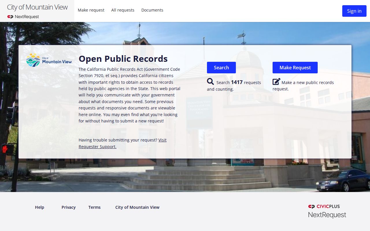 Mountain View neighbors police records NextRequest portal