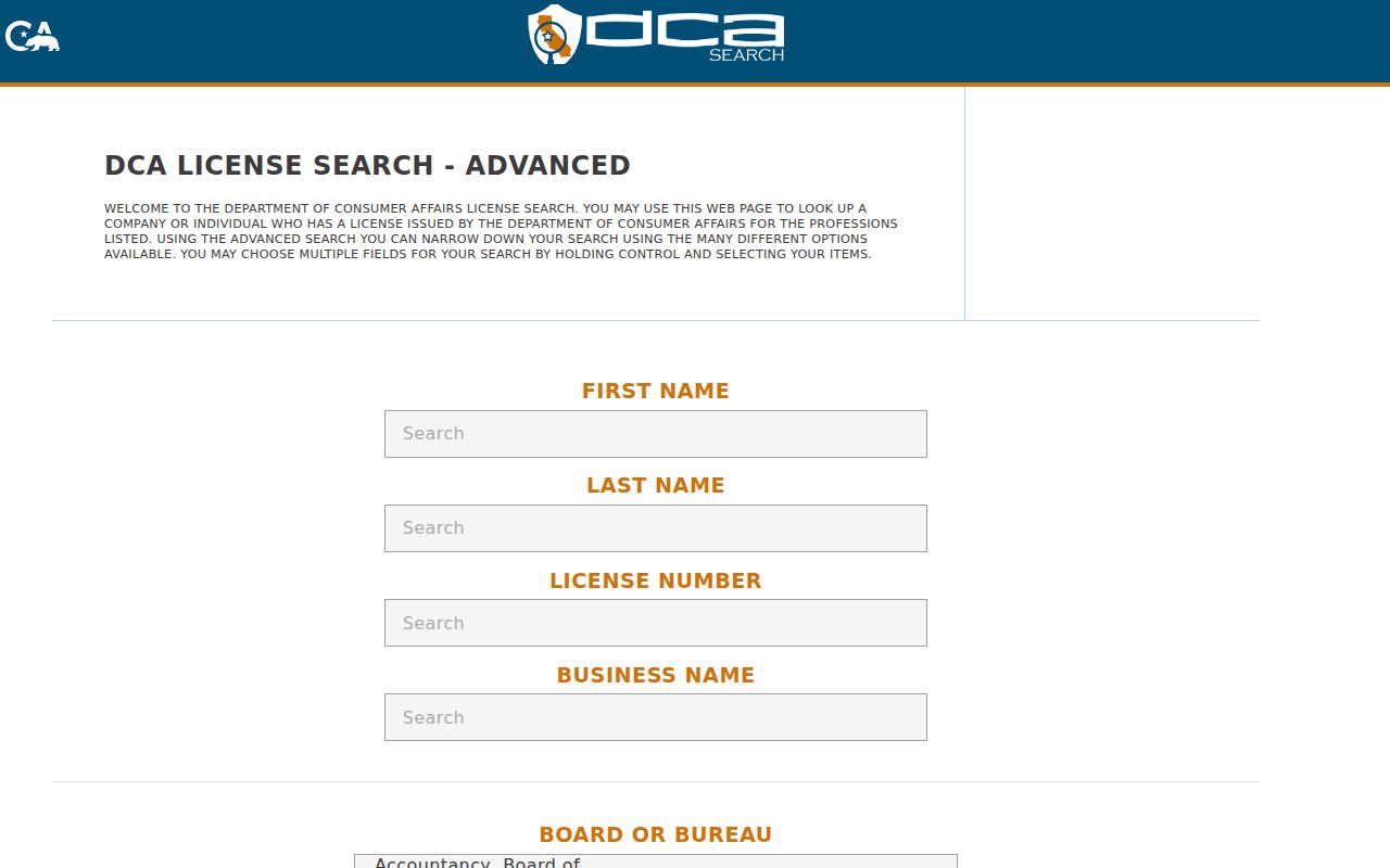 Mountain View resident lookup California DCA advanced license search
