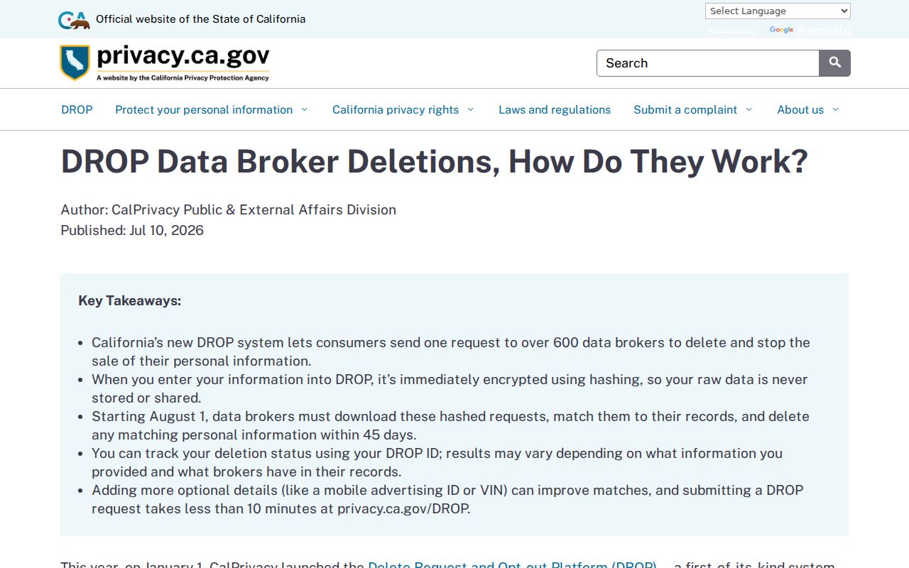Mountain View neighbors California data broker deletion information