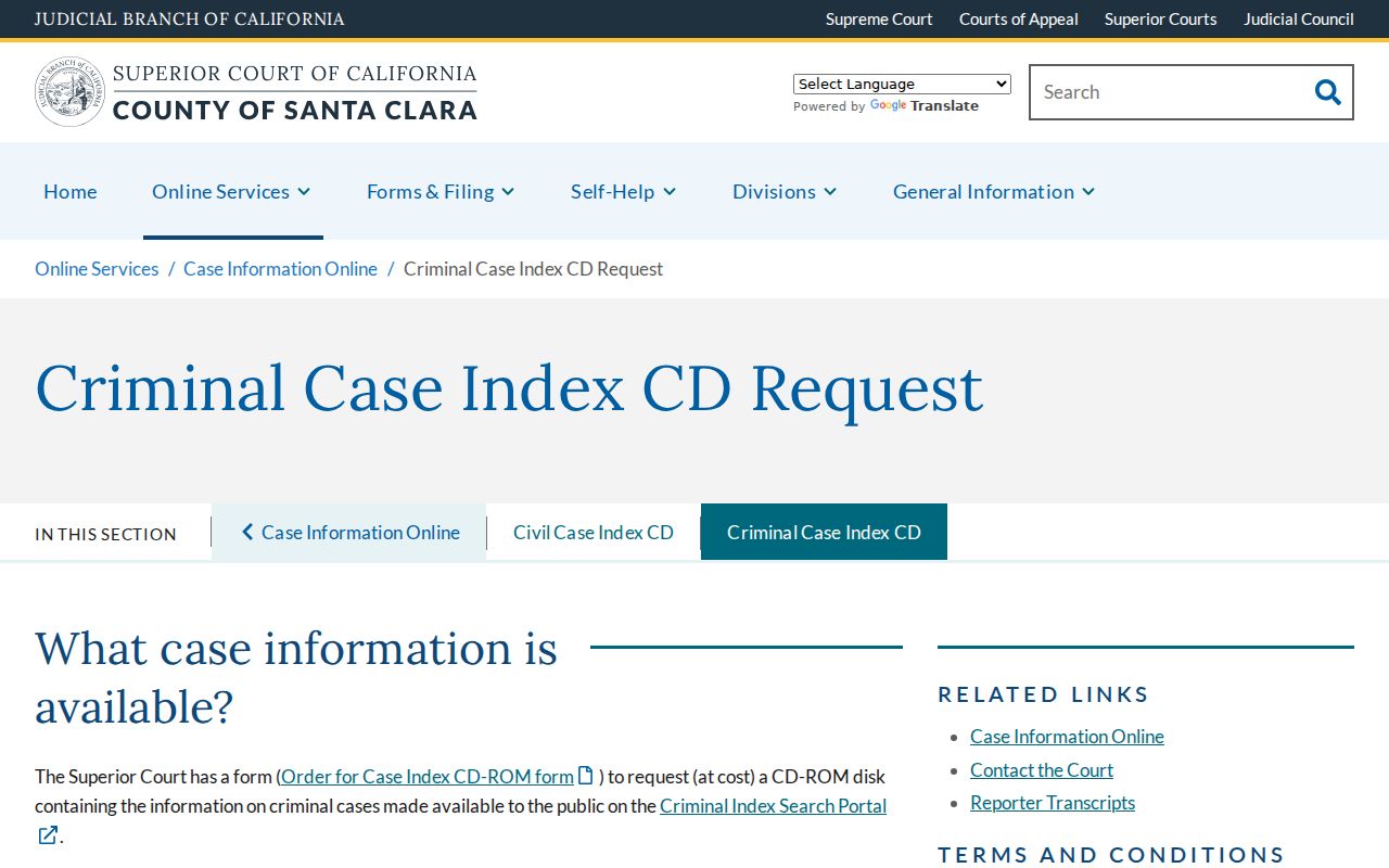 Mountain View resident lookup Santa Clara criminal case index copy request